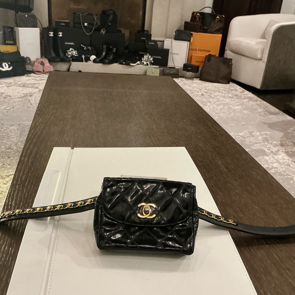 Chanel Black Quilted belt purse